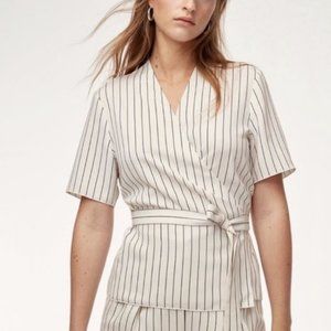 Aritzia Pinstripe Babaton Kaltag Wrap Blouse Size Medium
